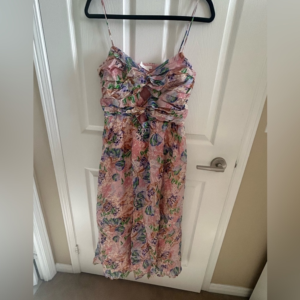 Astr Pink Floral Spaghetti-Strap Midi Dress